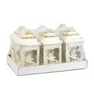 Műanyag katedra mécses - angyalos mintával, belül üveg mécsessel, szín: fehér - arany antik - 25 cm