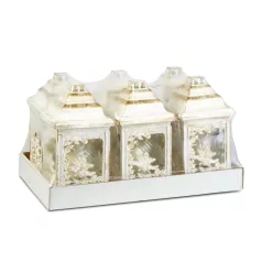   Műanyag katedra mécses - angyalos mintával, belül üveg mécsessel, szín: fehér - arany antik - 25 cm