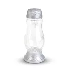Napelemes üveg mécses műanyag kupakkal - 25 x 10 cm - ezüst - melegfehér LED