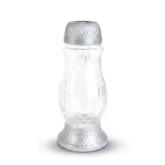   Napelemes üveg mécses műanyag kupakkal - 25 x 10 cm - ezüst - melegfehér LED