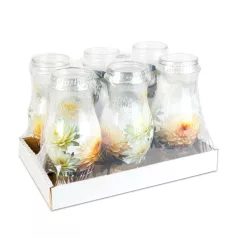   Üveg mécses arany műanyag kupakkal krizantém dísszel - 28 x 10 cm