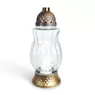 Üveg mécses bronz műanyag kupakkal és talppal - 37 x 16 cm