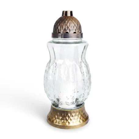 Üveg mécses bronz műanyag kupakkal és talppal - 37 x 16 cm