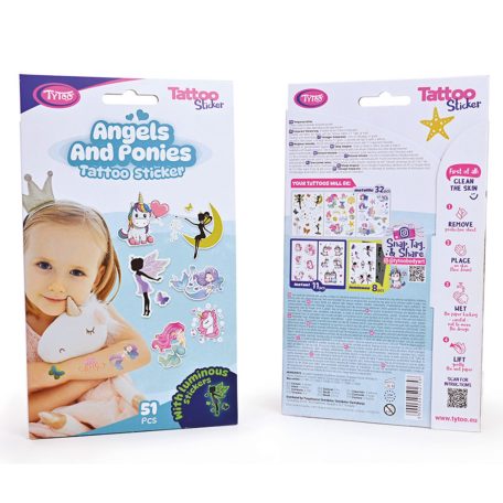 Angyalok és pónik tetoválás matrica szett - 51 db / csomag