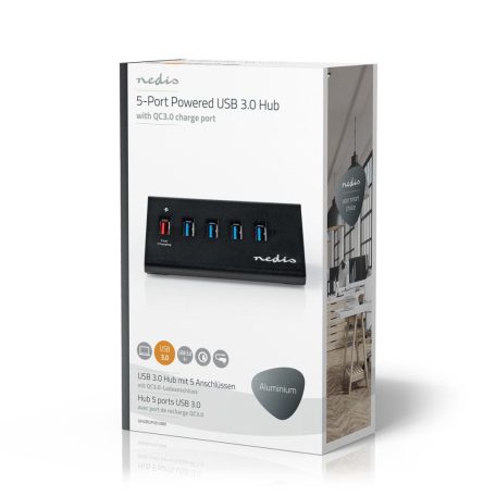 USB hub | USB Micro-B Aljzat | USB-A Aljzat | 5-Port port(s) | QC3.0 / USB 3.2 Gen 1 | Hálózati Áramellátás / USB-áramellátású | 5 Gbps | 5x USB