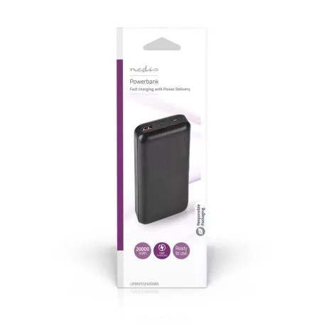Hordozható töltő | 20000 mAh | 1.5 / 2.0 / 3.0 A | Kimenő csatlakozók száma: 2 | Kimeneti kapcsolat: 1x USB-A / 1x USB-C™ | Bemenő csatlakozók: 1x Micro USB / 1x USB-C™ | PD2.0 18W | Lítium-Polimer