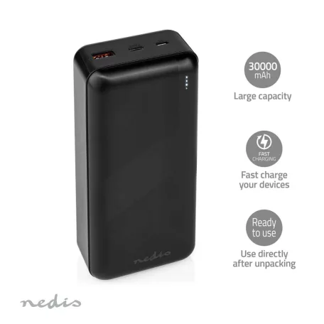 Hordozható töltő | 30000 mAh | 1.5 / 2.0 / 3.0 A | Kimenő csatlakozók száma: 2 | Kimeneti kapcsolat: 1x USB-A / 1x USB-C™ | Bemenő csatlakozók: 1x Micro USB / 1x USB-C™ | PD3.0 20W | Lítium-Polimer