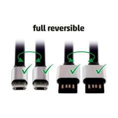   Home USBF 2 töltőkábel, 2 oldalú, fordítható, USB-A dugó, microUSB-B dugó, 2m, 2,1A, adatkábel