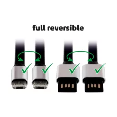  Home USBF 2 töltőkábel, 2 oldalú, fordítható, USB-A dugó, microUSB-B dugó, 2m, 2,1A, adatkábel