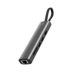   Home USBHUB7 dokkoló állomás, Gigabit RJ45, 4K HDMI HDR,  egér, billentyűzet, TF/microSD, SD, 2 TB USB tároló, merevlemez, ~100 W PD, plug & play