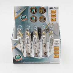   Home USB BOX töltőkábel display tálca, 4x5 töltőkábel, 4 szín, USB-C/USB-A, microUSB/USB-A, szőtt nejlon, 2,1A, 1m