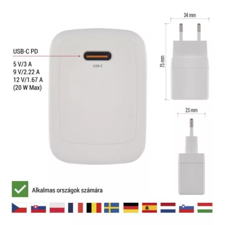 EMOS Univerzális USB töltő GaN PD 20 W max.
