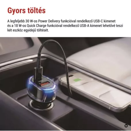 USB autós adapter PD/QC 48 W