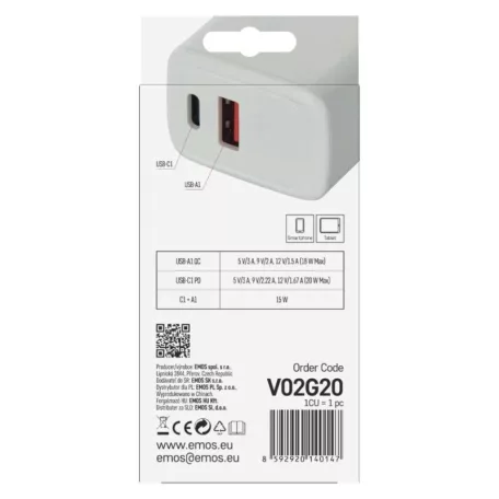 EMOS Univerzális USB töltő GaN PD 20 W max.