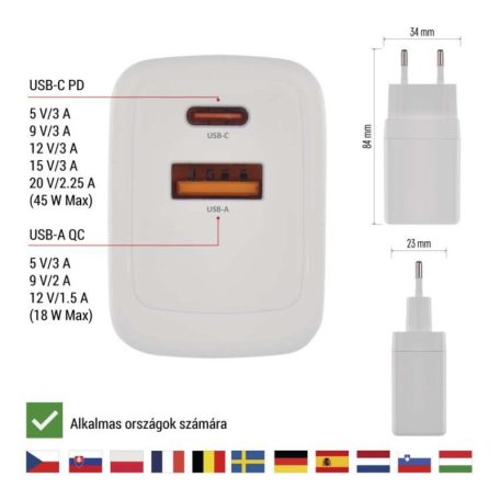 EMOS Univerzális USB töltő GaN PD 45 W max.