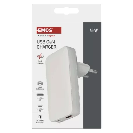 USB hálózati adapter GaN PD 65W, AC + kábel