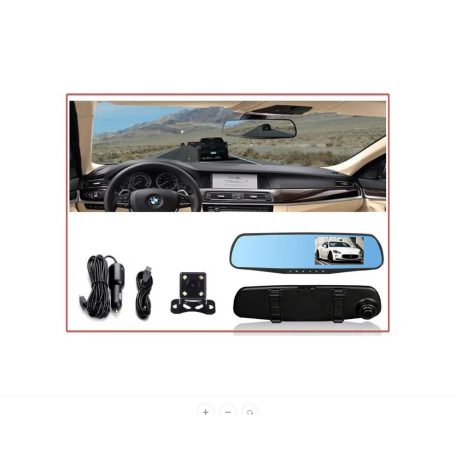 CARLINE Autókamera visszapillantó tükör DVR, fekete, 4,3 hüvelykes TFT HD, dupla felvétel 30 kép / mp, 170 fokos szög, 1080P videó felbontás