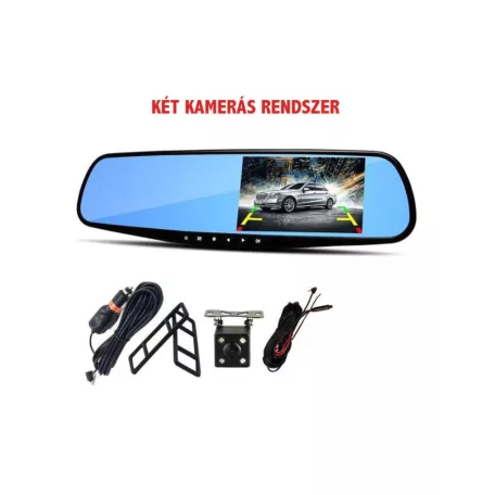 CARLINE Autókamera visszapillantó tükör DVR, fekete, 4,3 hüvelykes TFT HD, dupla felvétel 30 kép / mp, 170 fokos szög, 1080P videó felbontás