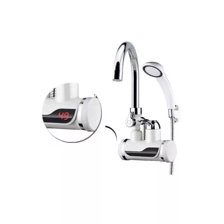 BEWELLO Fali Csatlakozós, zuhanyfejes Vízmelegítő Csaptelep, LCD Kijelzővel , Ezüst oldalfalra szerelhető zuhanyos csaptelep átfolyós 3000w oldalfali átfolyós vízmelegítő hátsó kiállású