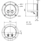 ST77 Kerek alakú terminál aranyozott kötőoszloppal és két rögzítő karimával a nyomtatott áramkörhöz