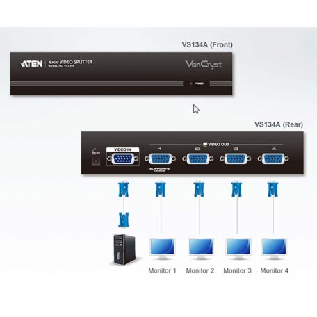 4-Port VGA Elosztó Fekete
