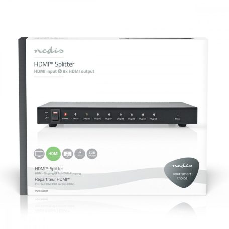 HDMI ™ Splitter | 8-Port port(s) | HDMI™ Bemenet | 8x HDMI™ Kimenet | 4K@30Hz | 3.4 Gbps | Fém | Antracit