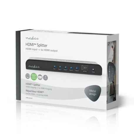 HDMI ™ Splitter | 4-Port port(s) | HDMI™ Bemenet | 4x HDMI™ Kimenet | 4K@60Hz | 18 Gbps | Fém | Antracit