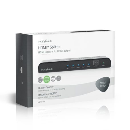 HDMI ™ Splitter | 4-Port port(s) | HDMI™ Bemenet | 4x HDMI™ Kimenet | 4K@60Hz | 18 Gbps | Fém | Antracit