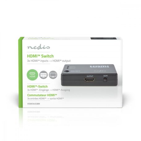 HDMI ™ Switch | 3-Port port(s) | 3x HDMI™ Bemenet | 1x HDMI™ Kimenet | 1080p | 3.4 Gbps | ABS | Fekete