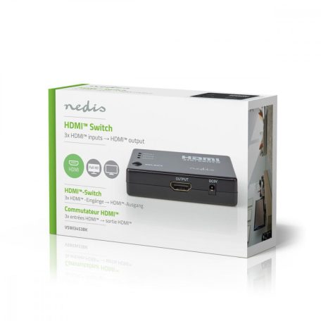 HDMI ™ Switch | 3-Port port(s) | 3x HDMI™ Bemenet | 1x HDMI™ Kimenet | 1080p | 3.4 Gbps | ABS | Fekete