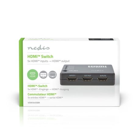 HDMI ™ Switch | 5-Port port(s) | 5x HDMI™ Bemenet | 1x HDMI™ Kimenet | 1080p | 3.4 Gbps | ABS | Fekete