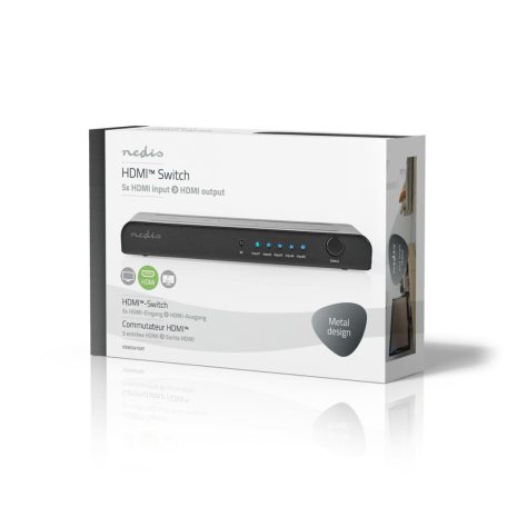 HDMI ™ Switch | 5-Port port(s) | 5x HDMI™ Bemenet | 1x HDMI™ Kimenet | 4K@60Hz | 18 Gbps | Távvezérelt | Fém | Antracit