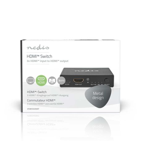 HDMI ™ Switch | 3-Port port(s) | 3x HDMI™ Bemenet | HDMI™ Kimenet | 8K@60Hz | 45 Gbps | Távvezérelt | Alumínium | Antracit