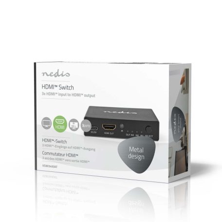 HDMI ™ Switch | 3-Port port(s) | 3x HDMI™ Bemenet | HDMI™ Kimenet | 8K@60Hz | 45 Gbps | Távvezérelt | Alumínium | Antracit