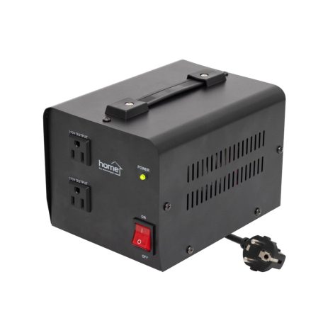 HOME VTF1000VA feszültségátalakító, max.1000VA, 230V/110V transzformátor, dupla 110V kimeneti aljzat két készülékhez, hordozható