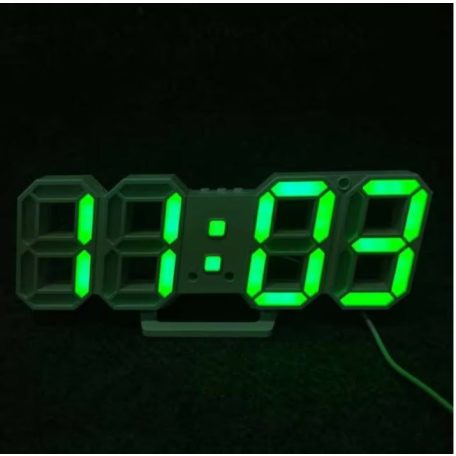 HOME Digitális óra, LED ébresztőóra, 3D, fehér DEKOR ÓRA 3 erősségben állítható fénnyel hőmérő funkcióval ( fehér kék piros zöld világítással )