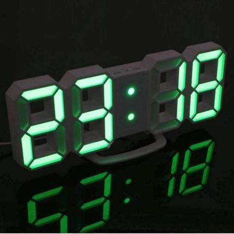 HOME Digitális óra, LED ébresztőóra, 3D, fehér DEKOR ÓRA 3 erősségben állítható fénnyel hőmérő funkcióval ( fehér kék piros zöld világítással )