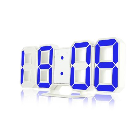 HOME Digitális óra, LED ébresztőóra, 3D, fehér DEKOR ÓRA 3 erősségben állítható fénnyel hőmérő funkcióval ( fehér kék piros zöld világítással )