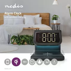   Alarm clock wireless charger | Qi szabványú | 5 / 7.5 / 10 W | USB-A Aljzat | Éjszakai Fény | 2 Riasztási Idők | Szundi funkció