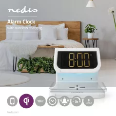   Alarm clock wireless charger | Qi szabványú | 5 / 7.5 / 10 W | USB-A Aljzat | Éjszakai Fény | 2 Riasztási Idők | Szundi funkció