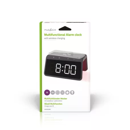 Alarm clock wireless charger | Qi szabványú | 5 / 7.5 / 10 / 15 W | USB-A Dugasz | Éjszakai Fény | 2 Riasztási Idők | Szundi funkció