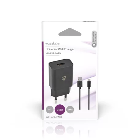 Fali Töltő | 12 W | Gyors töltés funkció | 1x 2.4 A A | Kimenő csatlakozók száma: 1 | USB-A | USB Type-C™ (Lengő) Kábel | 1.00 m | Single Voltage Output
