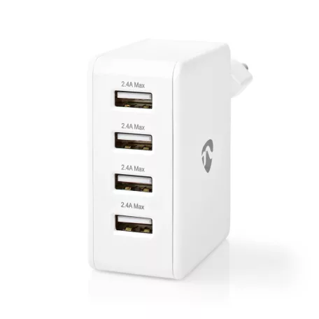 Fali Töltő | 24 W | Gyors töltés funkció | 4x 2.4 A | Kimenő csatlakozók száma: 4 | 4x USB-A | Nincs Kábel Mellékelve | Single Voltage Output