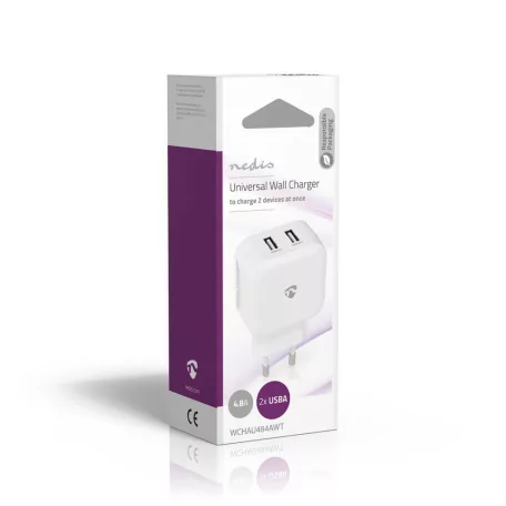 Fali Töltő | 24 W | Gyors töltés funkció | 2x 2.4 A A | Kimenő csatlakozók száma: 2 | 2x USB-A | Nincs Kábel Mellékelve | Single Voltage Output