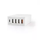Fali Töltő | 2x 3.0 A / 3x 2.4 A | Kimenő csatlakozók száma: 5 | Csatlakozó típusa: 1x USB-C™ / 4x USB-A | Nincs Kábel Mellékelve | 63 W | Automatikus Feszültség Kiválasztás