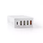Fali Töltő | 2x 3.0 A / 3x 2.4 A | Kimenő csatlakozók száma: 5 | Csatlakozó típusa: 1x USB-C™ / 4x USB-A | Nincs Kábel Mellékelve | 63 W | Automatikus Feszültség Kiválasztás