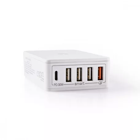 Fali Töltő | 2x 3.0 A / 3x 2.4 A | Kimenő csatlakozók száma: 5 | Csatlakozó típusa: 1x USB-C™ / 4x USB-A | Nincs Kábel Mellékelve | 63 W | Automatikus Feszültség Kiválasztás