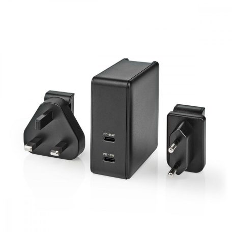 Fali Töltő | 65 W | Gyors töltés funkció | 1.5 / 2.0 / 3.0 / 3.25 A A | Kimenő csatlakozók száma: 2 | 2x USB-C™ | Automatikus Feszültség Kiválasztás