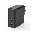 Fali Töltő | 65 W | Gyors töltés funkció | 1.5 / 2.0 / 3.0 / 3.25 A A | Kimenő csatlakozók száma: 2 | 2x USB-C™ | Automatikus Feszültség Kiválasztás