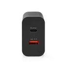 Fali Töltő | 65 W | Gyors töltés funkció | 2.0 / 2.25 A / 3.25 A A | Kimenő csatlakozók száma: 2 | USB-A / USB-C™ | Automatikus Feszültség Kiválasztás
